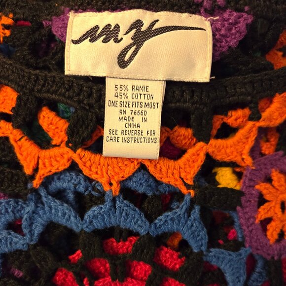Vintage MY Crochet Top With Bright Colors & Some Beading Pullover - Picture 3 of 3